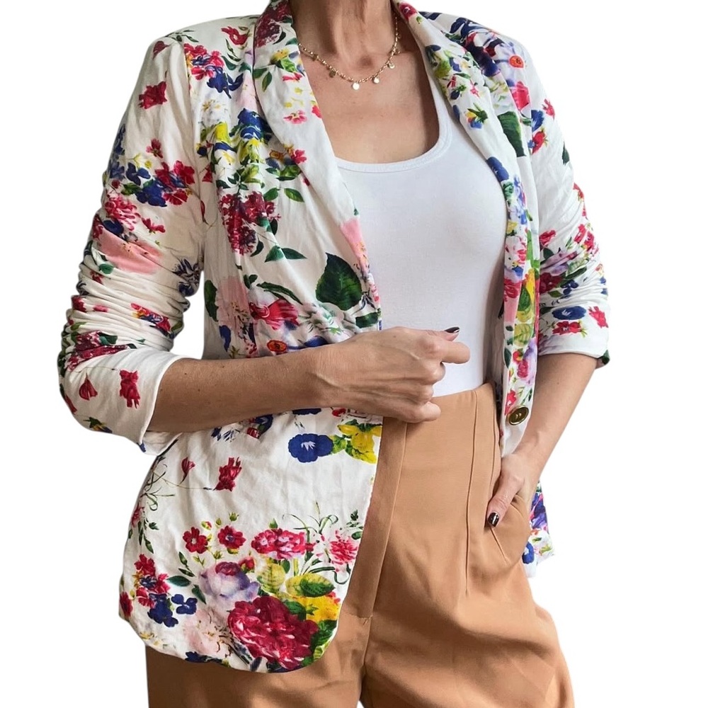 Cleo Floral Blazer White Pink Green
